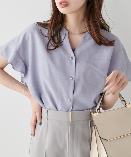 natural couture(ナチュラルクチュール)の「麻調合繊フリル袖ブラウス(シャツ/ブラウス・レディース・ブルー/ブラック/サックスブルー/ライトベージュ/ピンク・FREE)」の15枚目の写真