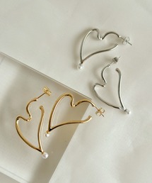 ワイヤーハートデザインパールピアス-wire heart design pearl pierce-
