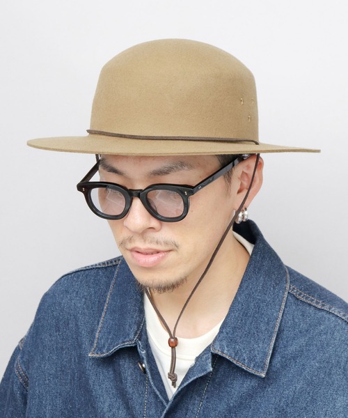 ReqHatter（レックハッター）の「フラット ワイドブリム フェルト サファリハット あご紐付き（ハット・メンズ・カーキ/ブラック/ベージュ・FREE）」の8枚目の写真