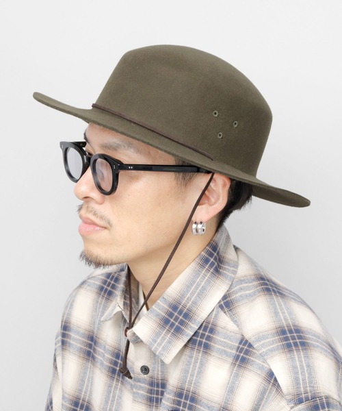 ReqHatter（レックハッター）の「フラット ワイドブリム フェルト サファリハット あご紐付き（ハット・メンズ・カーキ/ブラック/ベージュ・FREE）」の9枚目の写真