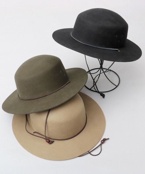 ReqHatter（レックハッター）の「フラット ワイドブリム フェルト サファリハット あご紐付き（ハット・メンズ・カーキ/ブラック/ベージュ・FREE）」の10枚目の写真