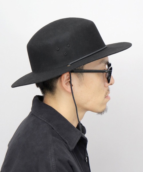 ReqHatter（レックハッター）の「フラット ワイドブリム フェルト サファリハット あご紐付き（ハット・メンズ・カーキ/ブラック/ベージュ・FREE）」の17枚目の写真