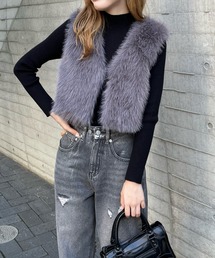 clear | ショート丈ファーベスト [スタイルアップ効果]≪2024AW新作≫(ベスト)