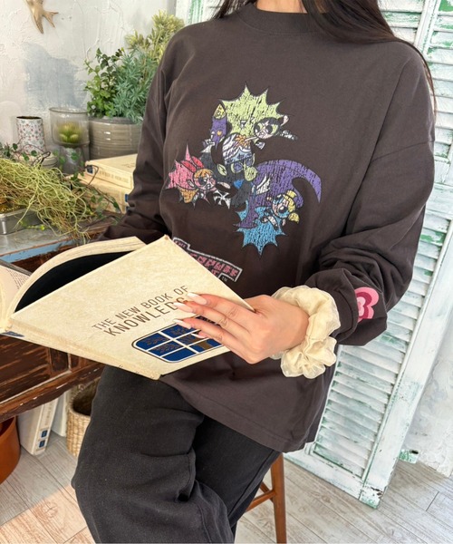 ALWAYS GOOD TIME（オルウェイズグッドタイム）の「【THE POWERPUFF GIRLS/パワーパフガールズ】プリントロングスリーブＴシャツ（Tシャツ/カットソー・レディース・ホワイト系3/ブラック系2/ホワイト系1/ホワイト系2/ブラック系1/ブラック系3/ブラック系4/ホワイト系4・M）」の5枚目の写真