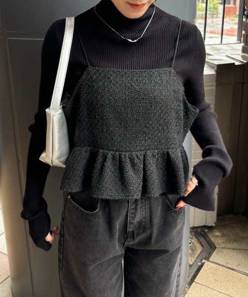 ISOOK(アイスー)の「【ISOOK / アイスー】ツイードキャミソールビスチェ / ショート丈 ペプラム ツイードトップス ZOZOTOWN限定(キャミソール・レディース・ブラック系その他/ブラック・FREE)」の9枚目の写真