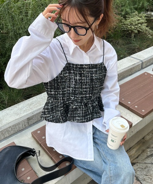 ISOOK(アイスー)の「【ISOOK / アイスー】ツイードキャミソールビスチェ / ショート丈 ペプラム ツイードトップス ZOZOTOWN限定(キャミソール・レディース・ブラック系その他/ブラック・FREE)」の5枚目の写真