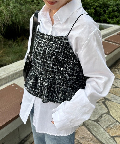 ISOOK(アイスー)の「【ISOOK / アイスー】ツイードキャミソールビスチェ / ショート丈 ペプラム ツイードトップス ZOZOTOWN限定(キャミソール・レディース・ブラック系その他/ブラック・FREE)」の7枚目の写真