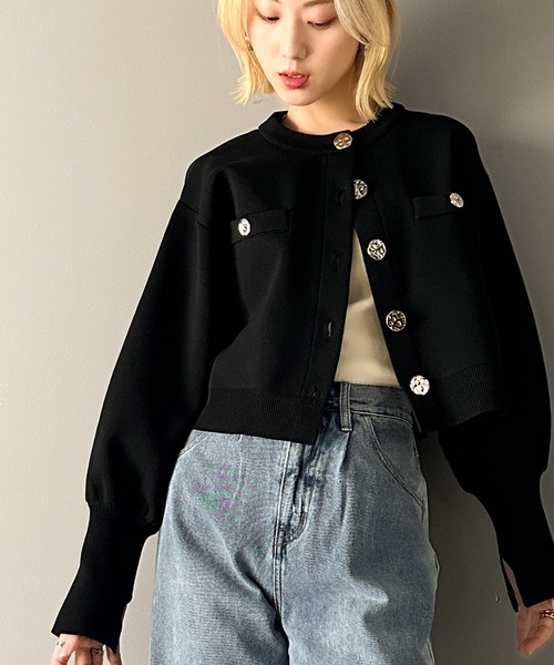 classicalelf（クラシカルエルフ）の「洗練された大人エレガンス。軽量短丈袖スリットボタンニットカーディガン（カーディガン/ボレロ・レディース・ブラック/グレイッシュベージュ/アイボリー/ブラウン・LARGE/MEDIUM/SMALL/X-LARGE）」の12枚目の写真