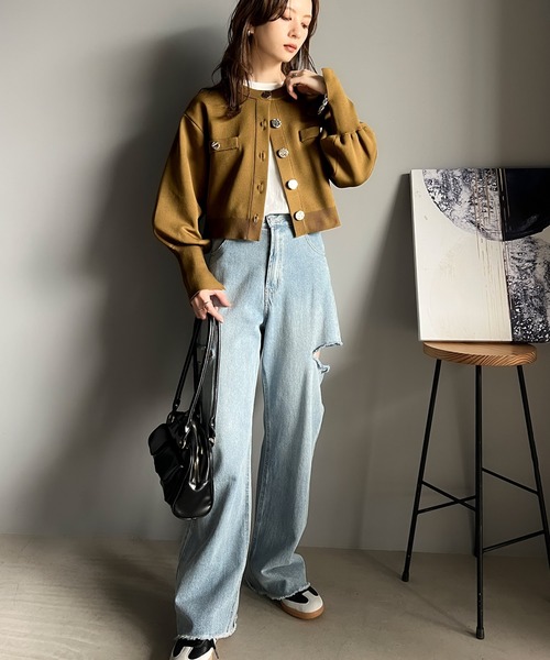 classicalelf（クラシカルエルフ）の「洗練された大人エレガンス。軽量短丈袖スリットボタンニットカーディガン（カーディガン/ボレロ・レディース・ブラック/グレイッシュベージュ/アイボリー/ブラウン・LARGE/MEDIUM/SMALL/X-LARGE）」の19枚目の写真