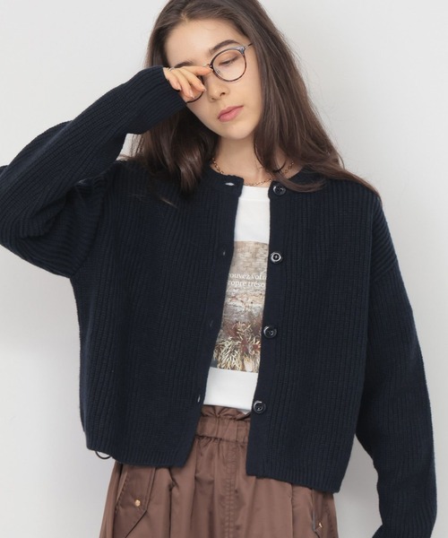 saloon（サルーン）の「SALOON(サルーン)/畦編みニットカーディガン【手洗い可】（カーディガン/ボレロ・レディース・オレンジ/ネイビー/ホワイト・FREE）」の2枚目の写真