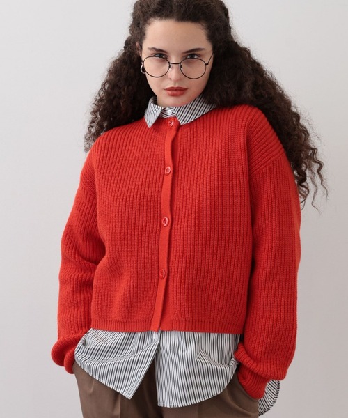 saloon（サルーン）の「SALOON(サルーン)/畦編みニットカーディガン【手洗い可】（カーディガン/ボレロ・レディース・オレンジ/ネイビー/ホワイト・FREE）」の3枚目の写真