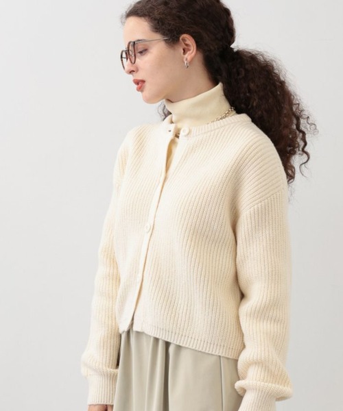 saloon（サルーン）の「SALOON(サルーン)/畦編みニットカーディガン【手洗い可】（カーディガン/ボレロ・レディース・オレンジ/ネイビー/ホワイト・FREE）」の7枚目の写真