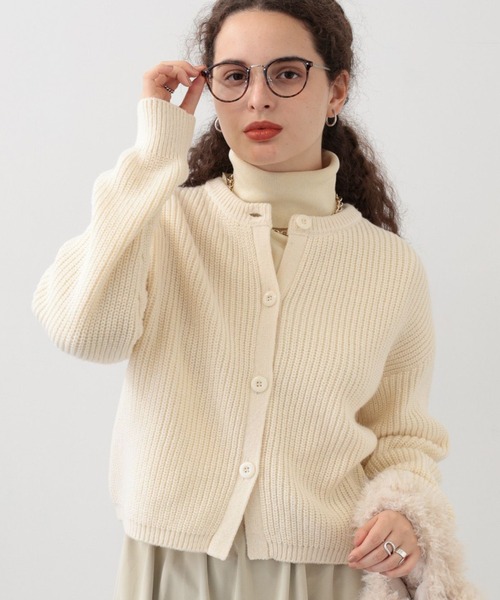 saloon（サルーン）の「SALOON(サルーン)/畦編みニットカーディガン【手洗い可】（カーディガン/ボレロ・レディース・オレンジ/ネイビー/ホワイト・FREE）」の8枚目の写真