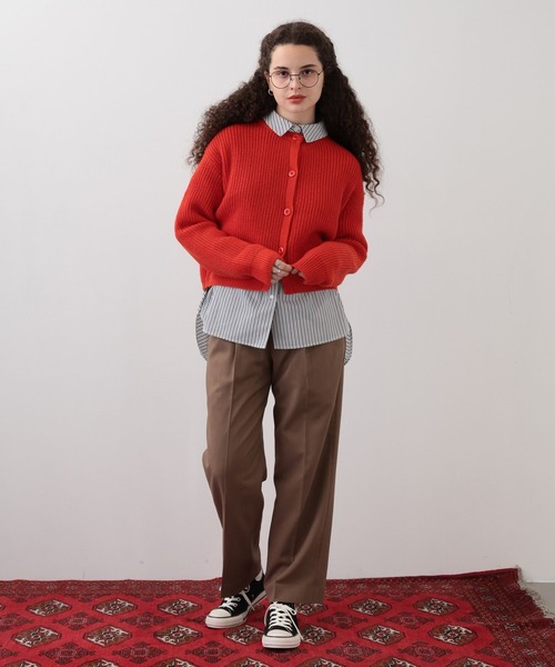 saloon（サルーン）の「SALOON(サルーン)/畦編みニットカーディガン【手洗い可】（カーディガン/ボレロ・レディース・オレンジ/ネイビー/ホワイト・FREE）」の10枚目の写真