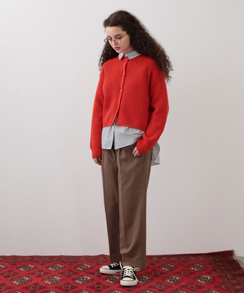 saloon（サルーン）の「SALOON(サルーン)/畦編みニットカーディガン【手洗い可】（カーディガン/ボレロ・レディース・オレンジ/ネイビー/ホワイト・FREE）」の12枚目の写真