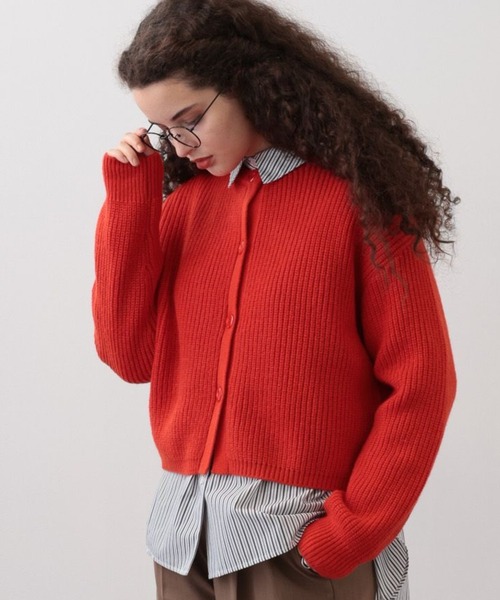 saloon（サルーン）の「SALOON(サルーン)/畦編みニットカーディガン【手洗い可】（カーディガン/ボレロ・レディース・オレンジ/ネイビー/ホワイト・FREE）」の15枚目の写真