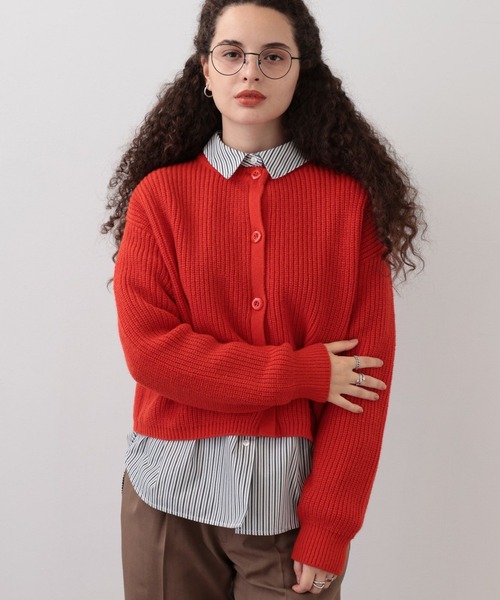 saloon（サルーン）の「SALOON(サルーン)/畦編みニットカーディガン【手洗い可】（カーディガン/ボレロ・レディース・オレンジ/ネイビー/ホワイト・FREE）」の13枚目の写真