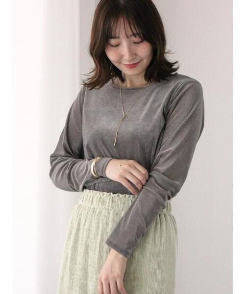 Te chichi TERRASSE（テチチテラス）の「フロッキーチュールクルーネックトップス（Tシャツ/カットソー・レディース・グレー/オフホワイト/ブラウン・F）」の4枚目の写真