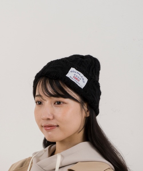 HIGHLAND 2000（ハイランドトゥーサウザンド）の「【HIGHLAND 2000/ハイランド2000】ボブキャップ　ケーブル編みニット帽　アルパカ（ニットキャップ/ビーニー・レディース・ホワイト/ライトグレー/チャコールグレー/ブラック/カーキ/サックスブルー/ネイビー・FREE）」の3枚目の写真
