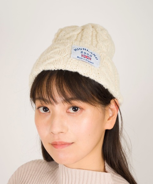 HIGHLAND 2000（ハイランドトゥーサウザンド）の「【HIGHLAND 2000/ハイランド2000】ボブキャップ　ケーブル編みニット帽　アルパカ（ニットキャップ/ビーニー・レディース・ホワイト/ライトグレー/チャコールグレー/ブラック/カーキ/サックスブルー/ネイビー・FREE）」の16枚目の写真