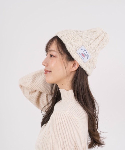 HIGHLAND 2000（ハイランドトゥーサウザンド）の「【HIGHLAND 2000/ハイランド2000】ボブキャップ　ケーブル編みニット帽　アルパカ（ニットキャップ/ビーニー・レディース・ホワイト/ライトグレー/チャコールグレー/ブラック/カーキ/サックスブルー/ネイビー・FREE）」の17枚目の写真
