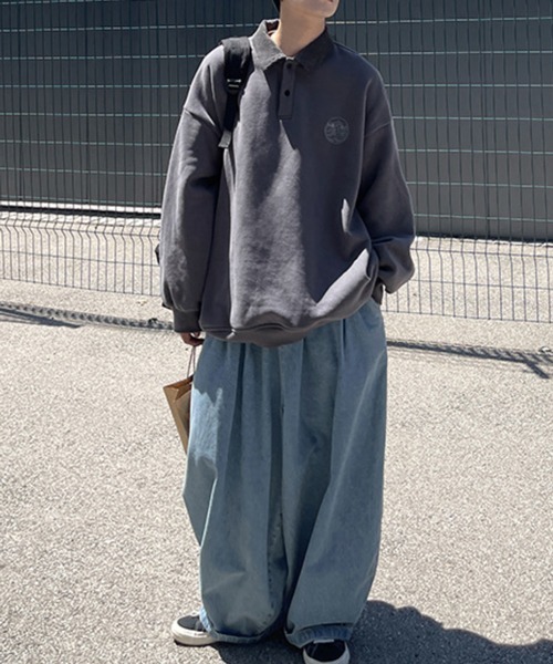 NOWLE（ノウル）の「【NOWLE】ワンポイント ハーフボタン プルオーバー 裏起毛 ポロ スウェット（スウェット・メンズ・グレー/ブラック/ベージュ・MEDIUM/LARGE/X-LARGE）」の10枚目の写真