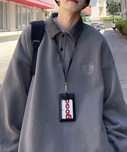 NOWLE（ノウル）の「【NOWLE】ワンポイント ハーフボタン プルオーバー 裏起毛 ポロ スウェット（スウェット・メンズ・グレー/ブラック/ベージュ・MEDIUM/LARGE/X-LARGE）」の12枚目の写真