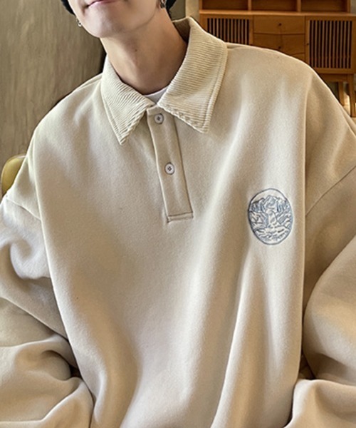 NOWLE（ノウル）の「【NOWLE】ワンポイント ハーフボタン プルオーバー 裏起毛 ポロ スウェット（スウェット・メンズ・グレー/ブラック/ベージュ・MEDIUM/LARGE/X-LARGE）」の13枚目の写真