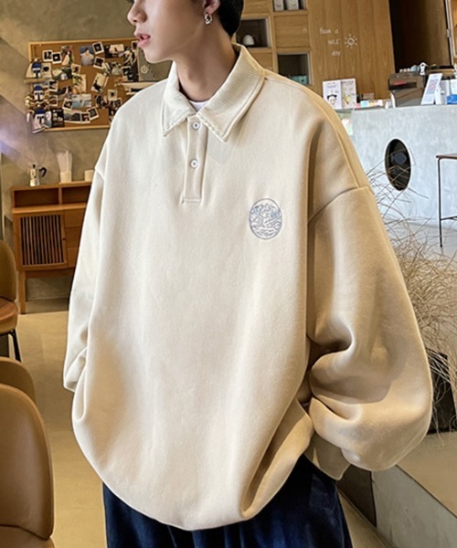 NOWLE（ノウル）の「【NOWLE】ワンポイント ハーフボタン プルオーバー 裏起毛 ポロ スウェット（スウェット・メンズ・グレー/ブラック/ベージュ・MEDIUM/LARGE/X-LARGE）」の17枚目の写真