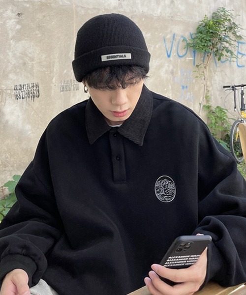 NOWLE（ノウル）の「【NOWLE】ワンポイント ハーフボタン プルオーバー 裏起毛 ポロ スウェット（スウェット・メンズ・グレー/ブラック/ベージュ・MEDIUM/LARGE/X-LARGE）」の19枚目の写真