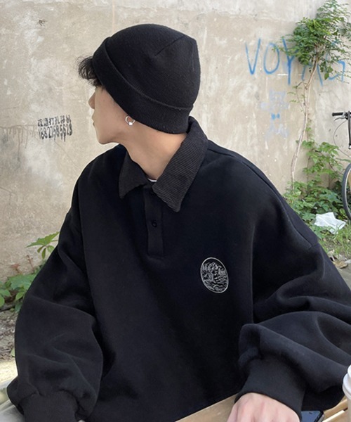 NOWLE（ノウル）の「【NOWLE】ワンポイント ハーフボタン プルオーバー 裏起毛 ポロ スウェット（スウェット・メンズ・グレー/ブラック/ベージュ・MEDIUM/LARGE/X-LARGE）」の21枚目の写真