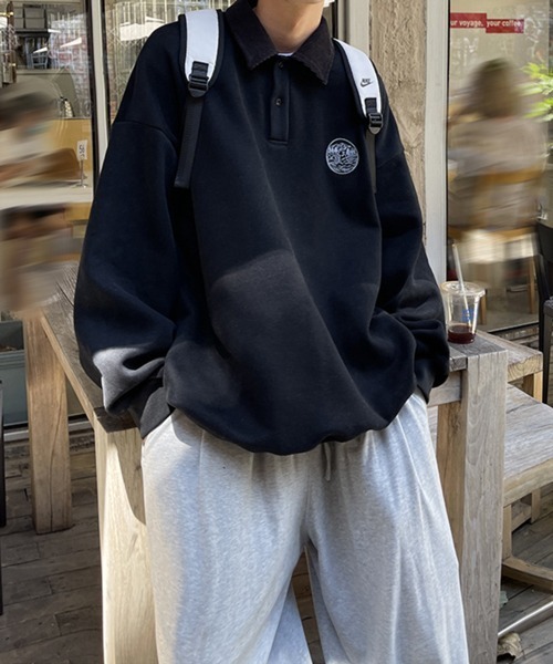 NOWLE（ノウル）の「【NOWLE】ワンポイント ハーフボタン プルオーバー 裏起毛 ポロ スウェット（スウェット・メンズ・グレー/ブラック/ベージュ・MEDIUM/LARGE/X-LARGE）」の22枚目の写真