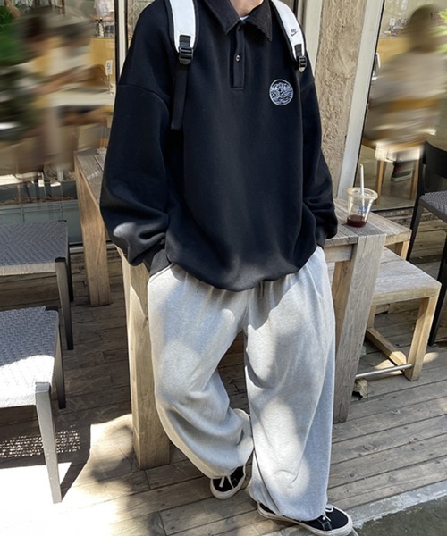 NOWLE】ワンポイント ハーフボタン プルオーバー 裏起毛 ポロ