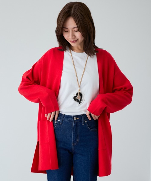 Jayro(ジャイロ)の「もちもち総針ロングトッパー(カーディガン/ボレロ・レディース・ブラック/レッド/ネイビー/マスタード・M)」の4枚目の写真