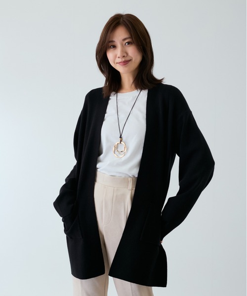 Jayro(ジャイロ)の「もちもち総針ロングトッパー(カーディガン/ボレロ・レディース・ブラック/レッド/ネイビー/マスタード・M)」の2枚目の写真