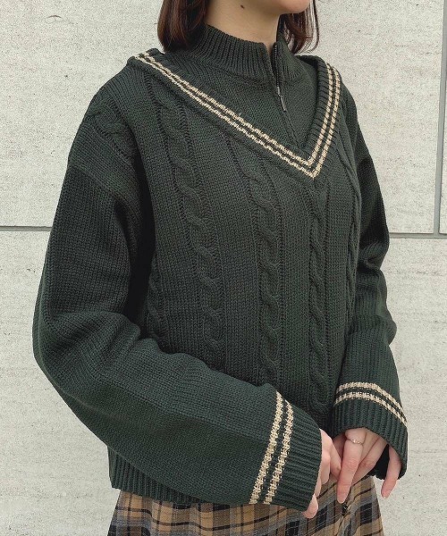 F i.n.t(フィント)の「レイヤード風ハーフジップケーブルニットプルオーバー/fint(ニット/セーター・レディース・グリーン/ベージュ/アイボリー・FREE)」の22枚目の写真