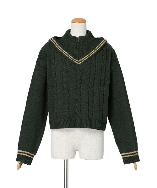 F i.n.t(フィント)の「レイヤード風ハーフジップケーブルニットプルオーバー/fint(ニット/セーター・レディース・グリーン/ベージュ/アイボリー・FREE)」の12枚目の写真