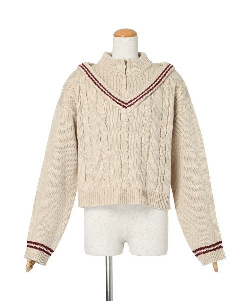 F i.n.t(フィント)の「レイヤード風ハーフジップケーブルニットプルオーバー/fint(ニット/セーター・レディース・グリーン/ベージュ/アイボリー・FREE)」の13枚目の写真