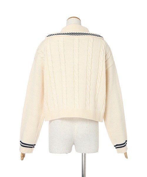 F i.n.t(フィント)の「レイヤード風ハーフジップケーブルニットプルオーバー/fint(ニット/セーター・レディース・グリーン/ベージュ/アイボリー・FREE)」の14枚目の写真