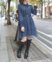 axes femme | 胸刺繍デニム×チュールワンピース(ワンピース)
