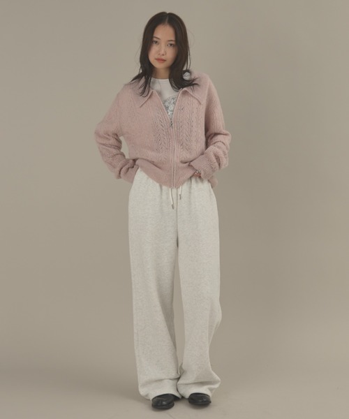 MERLOT（メルロー）の「ローゲージポロニットジップカーディガン（カーディガン/ボレロ・レディース・ピンク/グレー・FREE）」の15枚目の写真