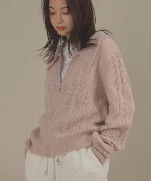 MERLOT（メルロー）の「ローゲージポロニットジップカーディガン（カーディガン/ボレロ・レディース・ピンク/グレー・FREE）」の20枚目の写真