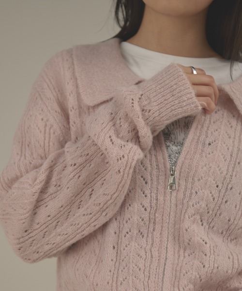 MERLOT（メルロー）の「ローゲージポロニットジップカーディガン（カーディガン/ボレロ・レディース・ピンク/グレー・FREE）」の21枚目の写真