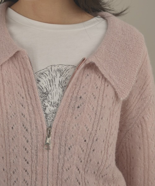 MERLOT（メルロー）の「ローゲージポロニットジップカーディガン（カーディガン/ボレロ・レディース・ピンク/グレー・FREE）」の22枚目の写真