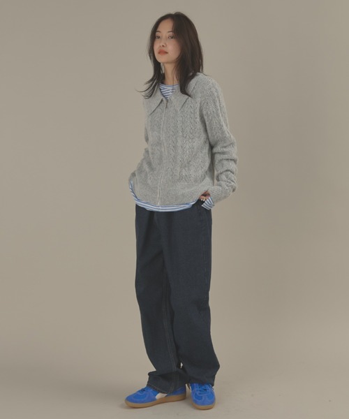 MERLOT（メルロー）の「ローゲージポロニットジップカーディガン（カーディガン/ボレロ・レディース・ピンク/グレー・FREE）」の6枚目の写真