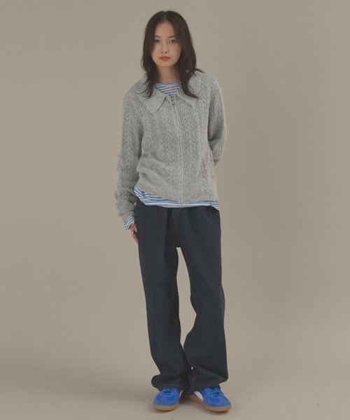 MERLOT（メルロー）の「ローゲージポロニットジップカーディガン（カーディガン/ボレロ・レディース・ピンク/グレー・FREE）」の3枚目の写真