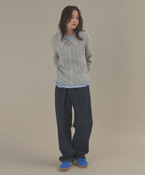 MERLOT（メルロー）の「ローゲージポロニットジップカーディガン（カーディガン/ボレロ・レディース・ピンク/グレー・FREE）」の5枚目の写真