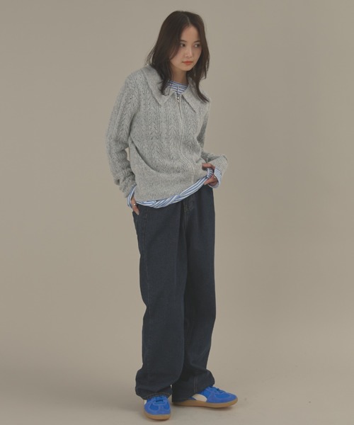 MERLOT（メルロー）の「ローゲージポロニットジップカーディガン（カーディガン/ボレロ・レディース・ピンク/グレー・FREE）」の7枚目の写真