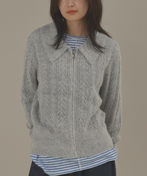 MERLOT（メルロー）の「ローゲージポロニットジップカーディガン（カーディガン/ボレロ・レディース・ピンク/グレー・FREE）」の9枚目の写真