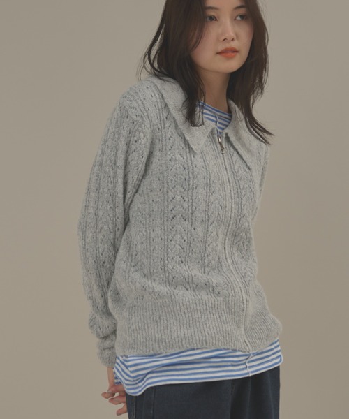 MERLOT（メルロー）の「ローゲージポロニットジップカーディガン（カーディガン/ボレロ・レディース・ピンク/グレー・FREE）」の12枚目の写真